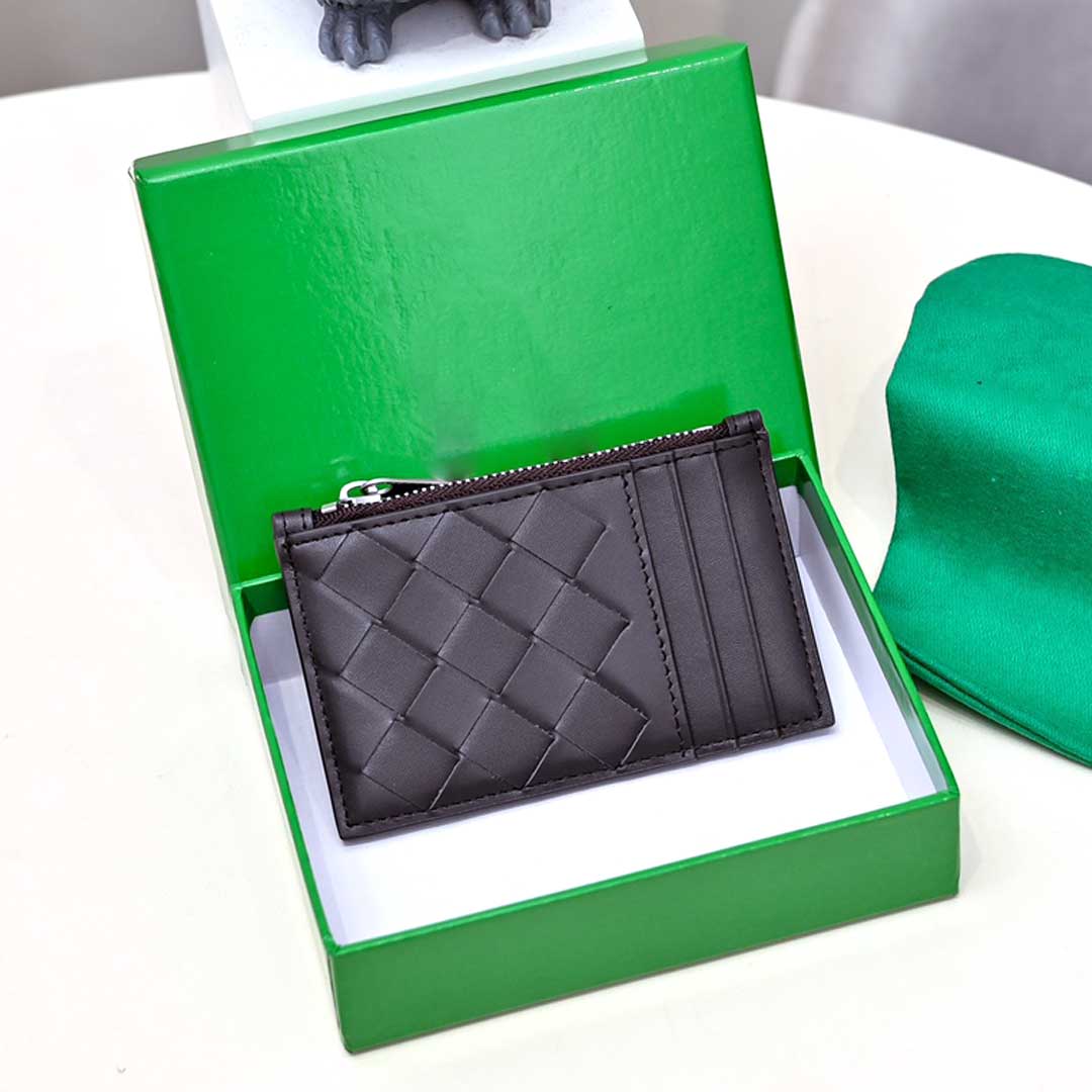 Zipper Designer wallet men card holder women coin wallet intrecciato wove wallets top quality genuinel leather coin purse small wallet with box