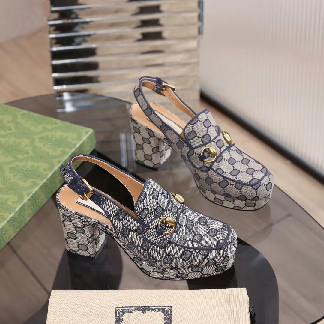 Fashion Designer Women shoes heels Sandals fashion Beach Thick bottom Dress Shoe Alphabet lady Sandal Leather High heel lides By 1978