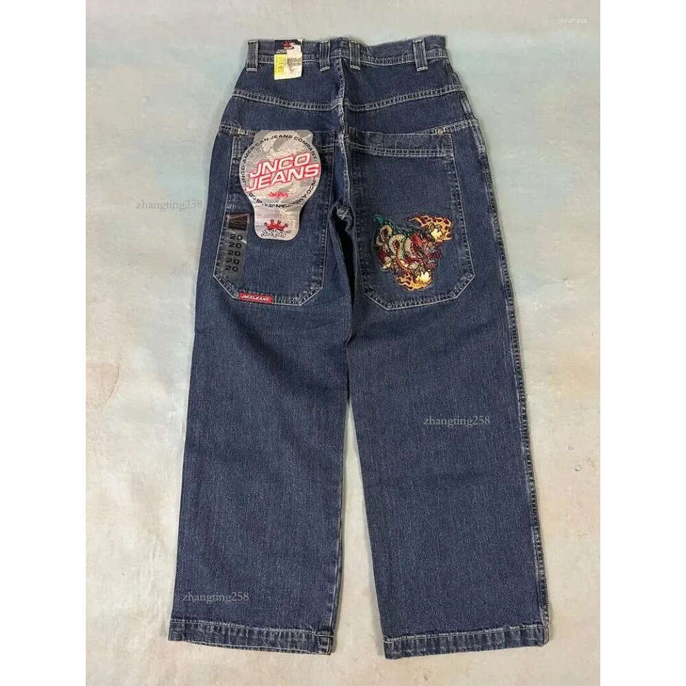 Men's Jeans American Jnco Pattern Embroidered Men Women Y2K Street Hip Hop Fashion Straight Mopping Wide-leg Pants Unisex