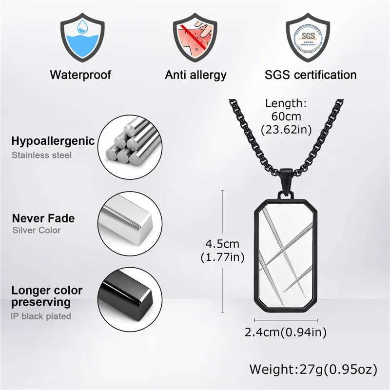 ZORCVENS New Fashion Dog Tag Necklaces for Men BoysStainless Steel Square Pendant Necklace Hip Hop Rock Punk Cool JewelryX241122