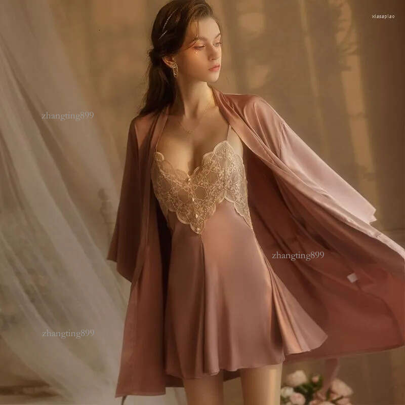 Women's Sleepwear Summer Lace Silk Nightgown Emotional Lingerie Strap Nightdress Homewear Kawaii Nightwear Sexy Women Pajamas