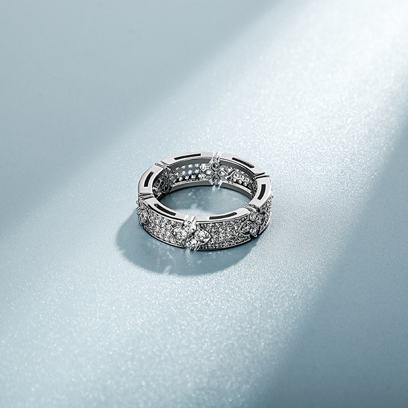 Hip Hop Lover Cross Flower Ring Full AAAAA Cubic Zircon Men Women Couple Religious Jewelry