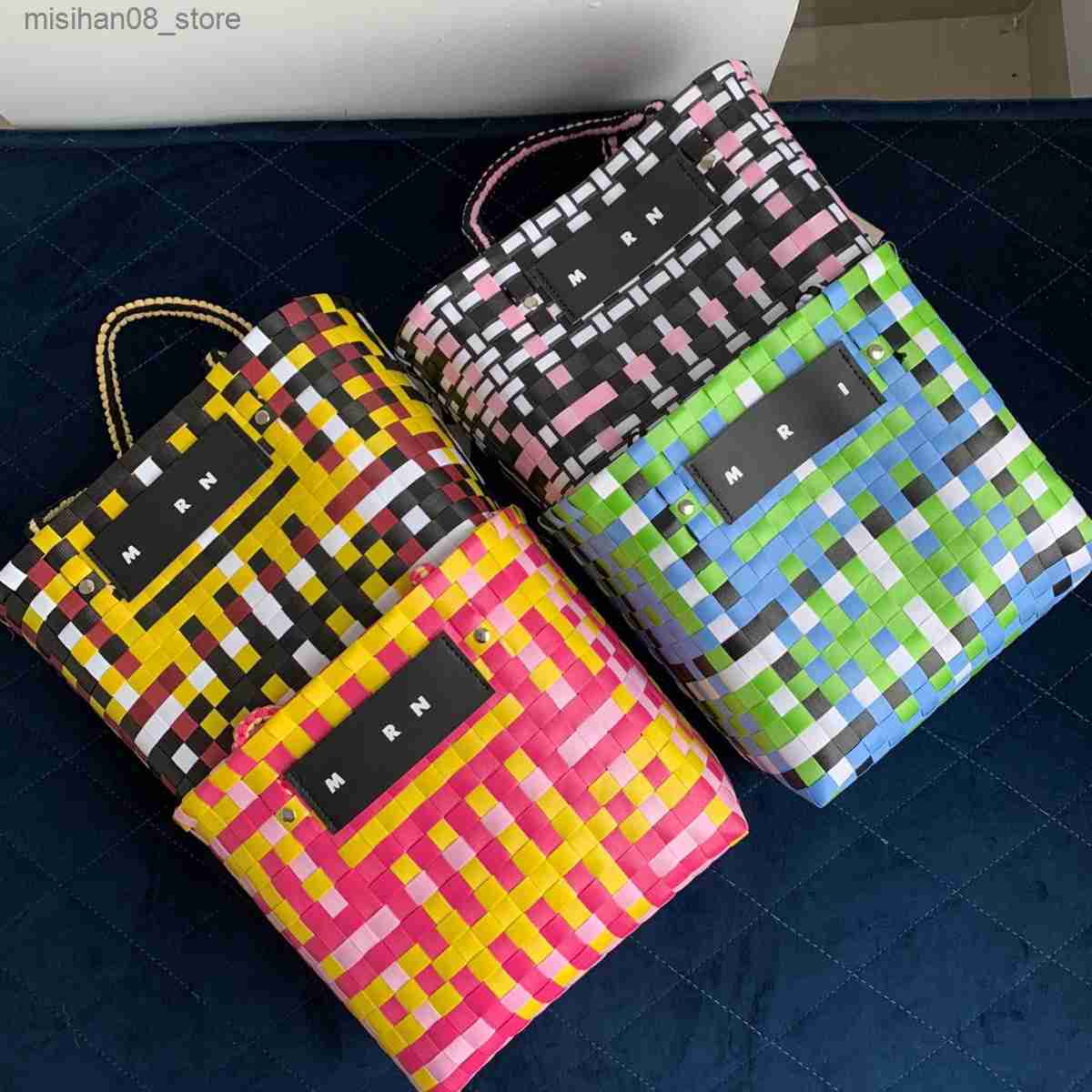 Shopping Baskets Netizen Woven Vegetable Basket Bag Super Hot Handmade Woven Bag Large Capacity Colorful Woven Handheld Bag Q2404232