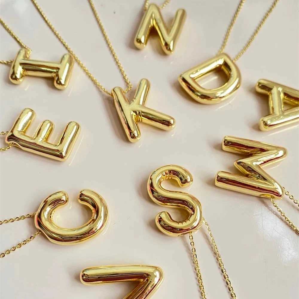 Vintage Stainl Steel Balloon Bubble Chunky Letter Necklace for Women 18K Gold Plated Initial Necklaces Collar Jewelry GiftX241123