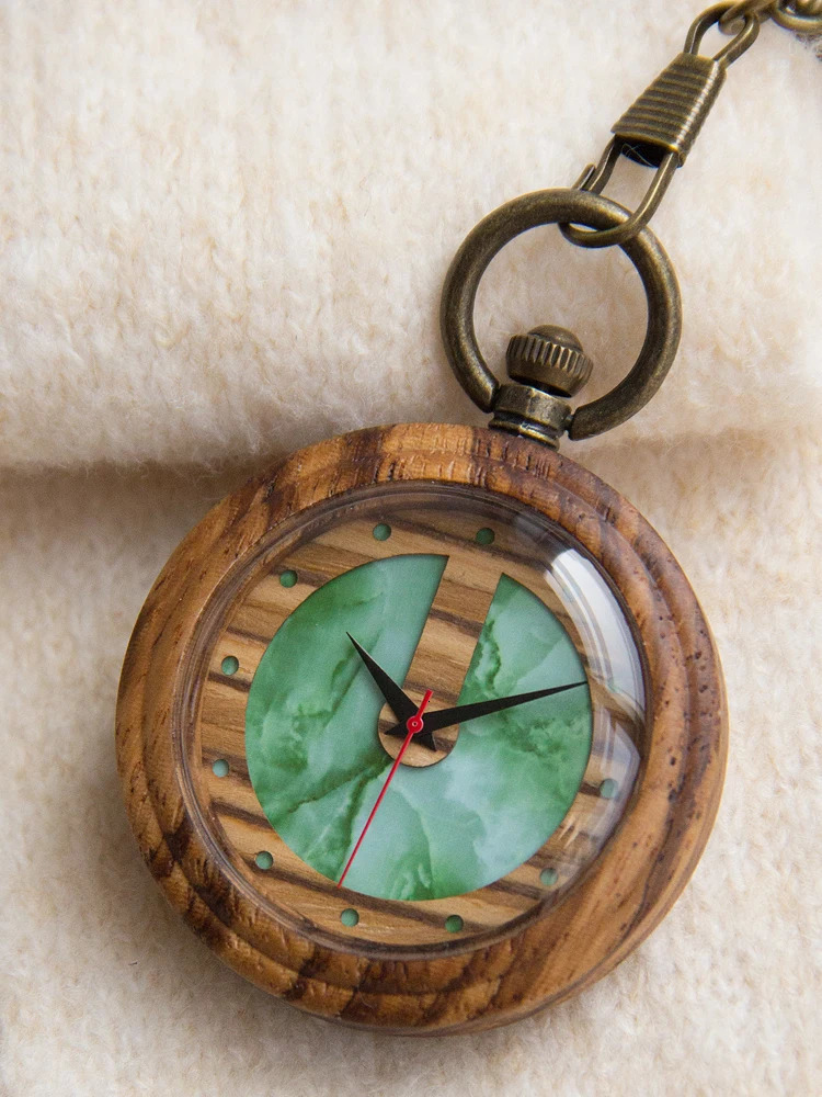 Japanese quartz sports mens retro wooden pocket watch 241122