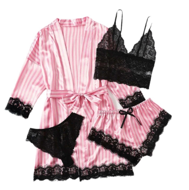 Women's Summer Fashion And Comfortable Nightwear Lace Satin With Silk Sleepwear Robe Sexy Pajama Pants Home Clothes