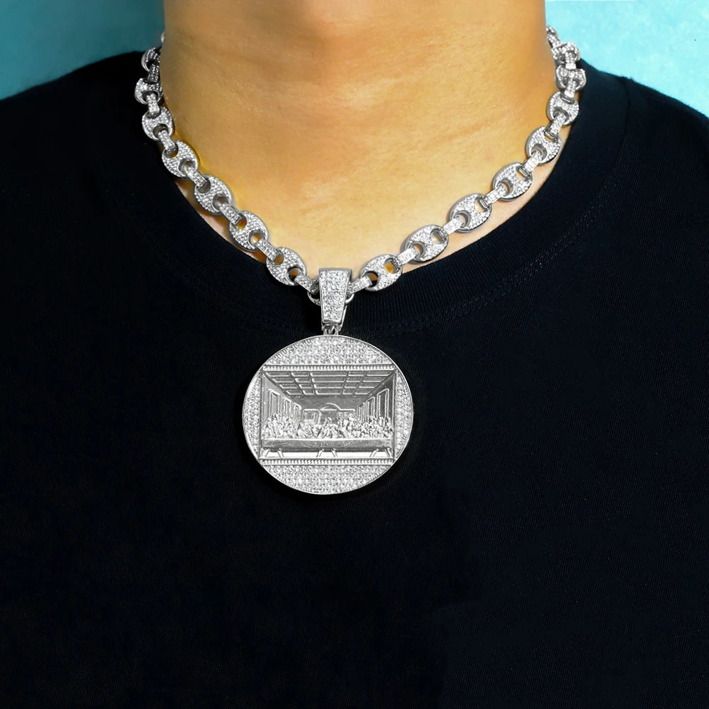 Delicate Shiny Last Supper Pendant Necklace Mens Jewelry Match Iced Out 13mm Cuban Link Fashion Men Hip Hop Style Women Gift 241122