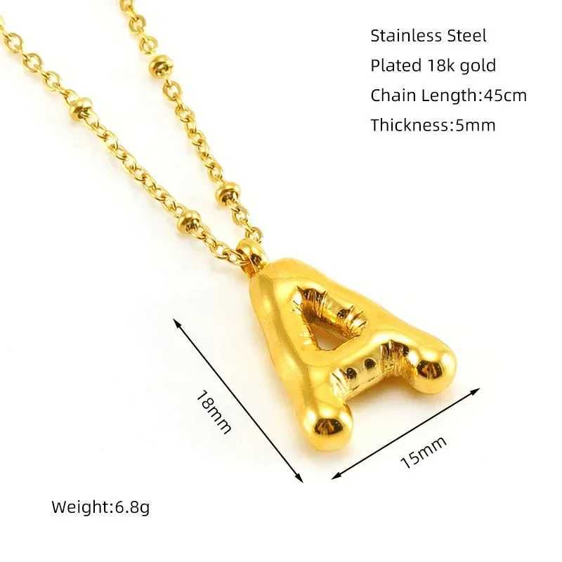 Vintage Stainl Steel Balloon Bubble Chunky Letter Necklace for Women 18K Gold Plated Initial Necklaces Collar Jewelry GiftX241123