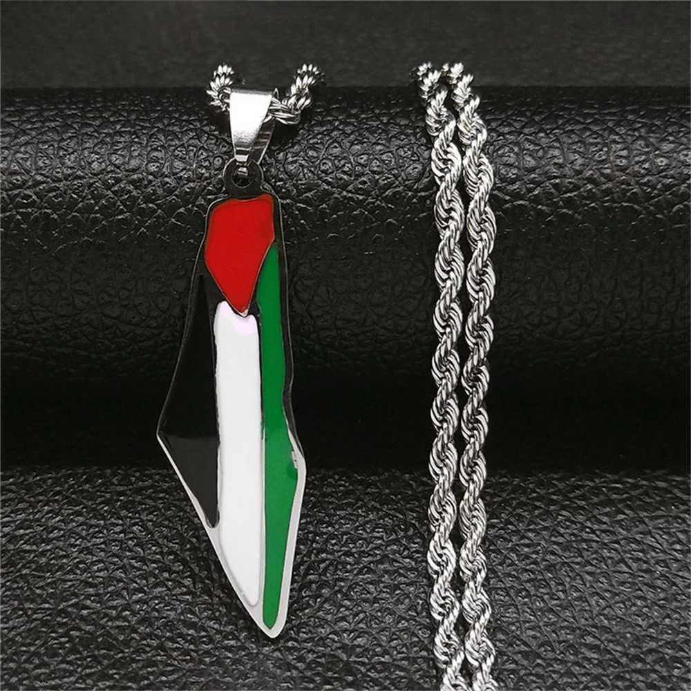 Palestine Map Flag Necklaces for Women Men Stainless Steel Gold Color Palestinian Ethnic Map Pendant Chain Necklace Jewelry GiftX241122