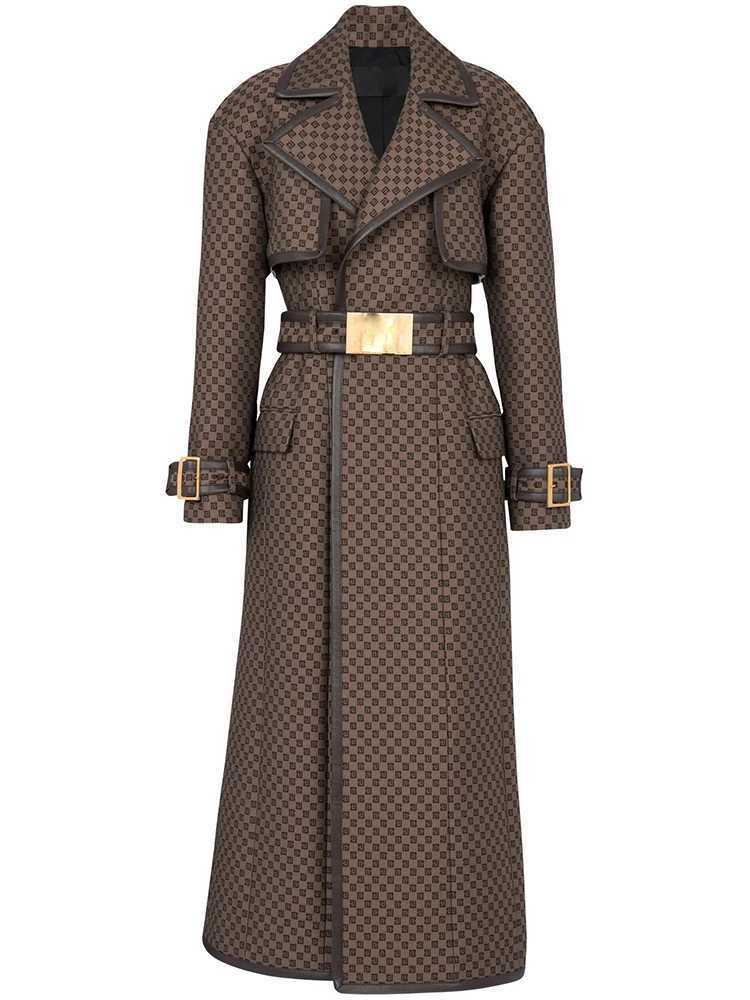 Women's Wool Blends HIGH STREET Newest 2024 Fall Winter Designer Coat Womens Belted Monogram Jacquard Trench Overcoat Z260319