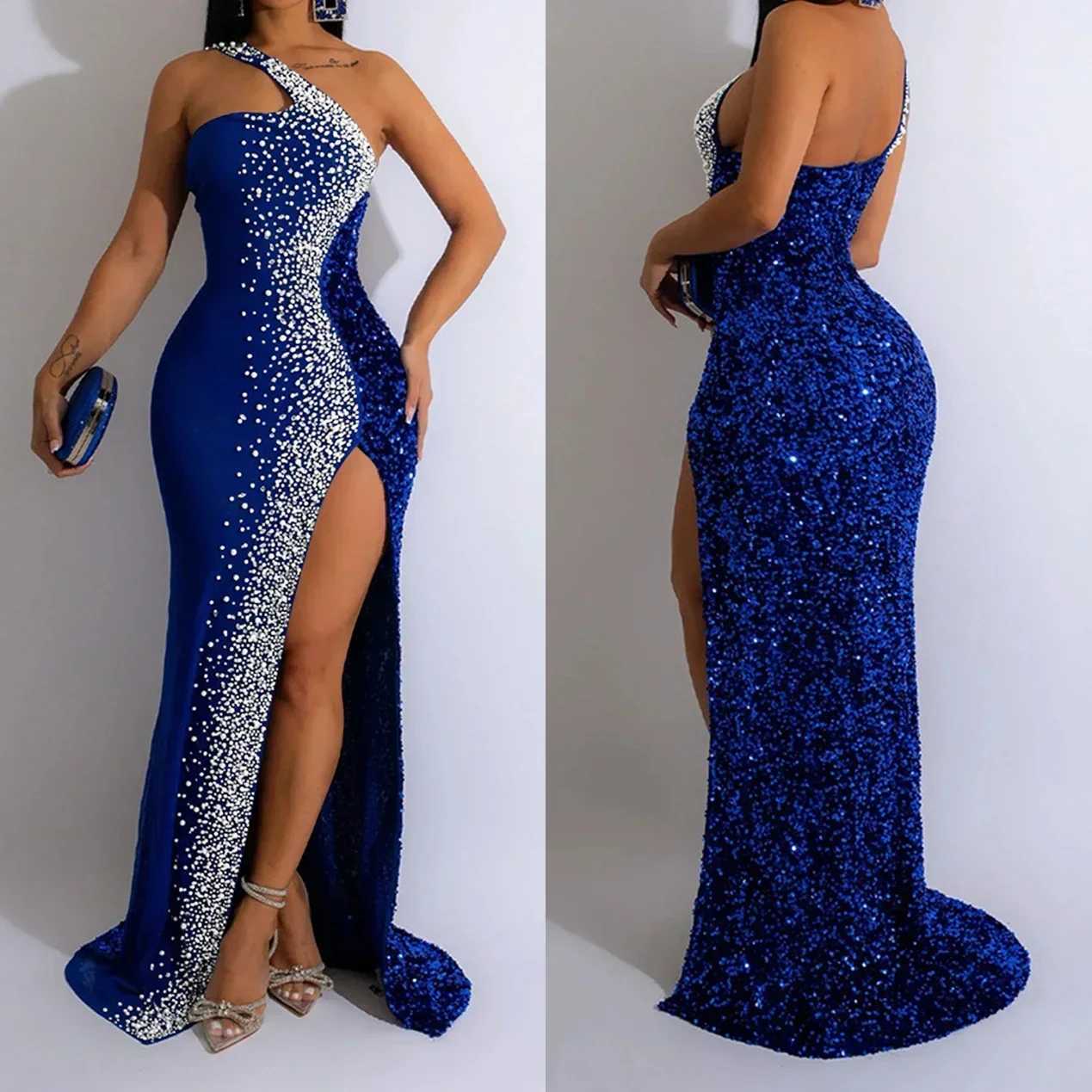 Wen dress party night sexy dress long mesh Maxi Vestitos hot diamond strapless sling V-neck ultra-thin Pr high waist M241123