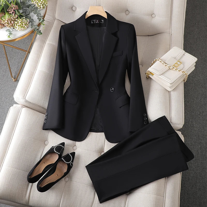 NAVIU Gray Suits Women Autumn Fashion Temerament Professional Long Sleeve Slim Blazer And Pants Sets Office Lady Work Wear 241120