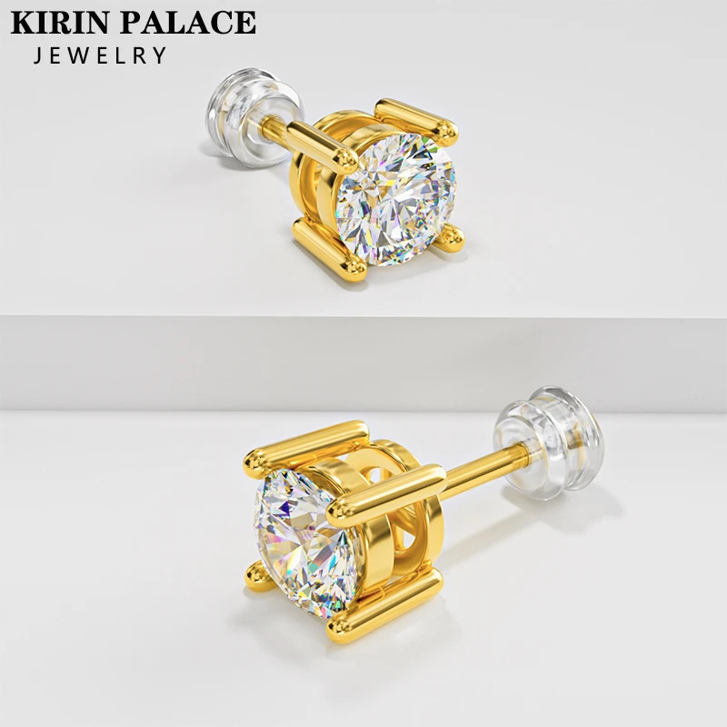 Original genuine 18K gold Mo silica diamond earrings AU750 exquisite womens gift gold earrings exquisite jewelry 241122