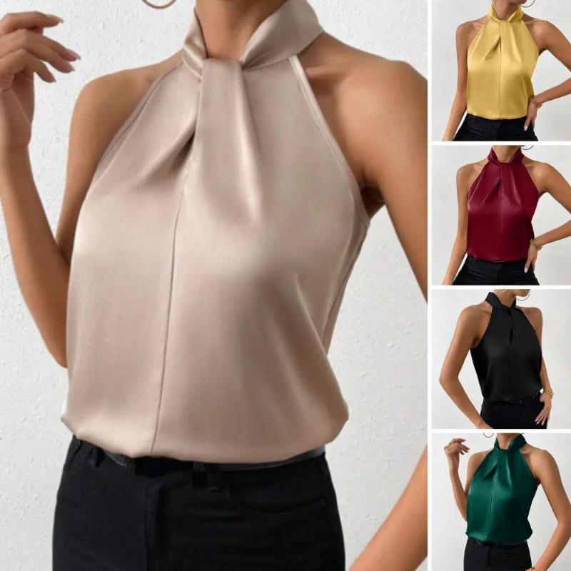 Women's Satin Tank Tops: Elegant Halter Neck Blouse For Office, Party, Summer