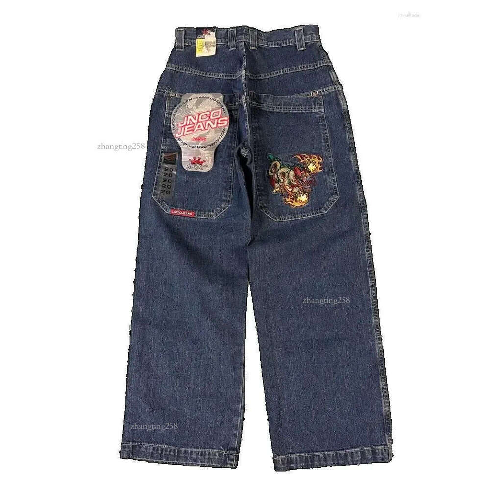 Men's Jeans American Jnco Pattern Embroidered Men Women Y2K Street Hip Hop Fashion Straight Mopping Wide-leg Pants Unisex