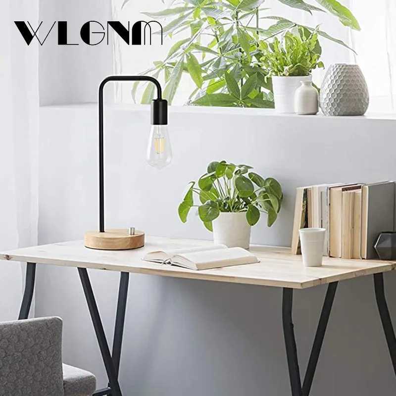 WLGNM Retro Desk Table Lamp Lights For Bedroom Bedside Dimmable Wrought Iron Wooden Creative Home Deco Desktop Decoration Lights Z241123
