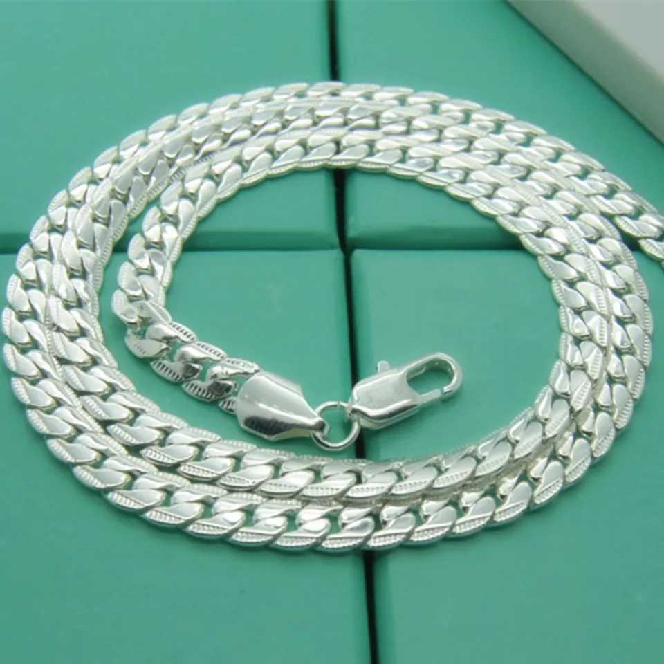 Fashion 925 Sterling Silver Necklace Unisex 5MM Flat Snake Link Chain Lobster Clasp Collares Necklaces For Women Men JewelryX241122