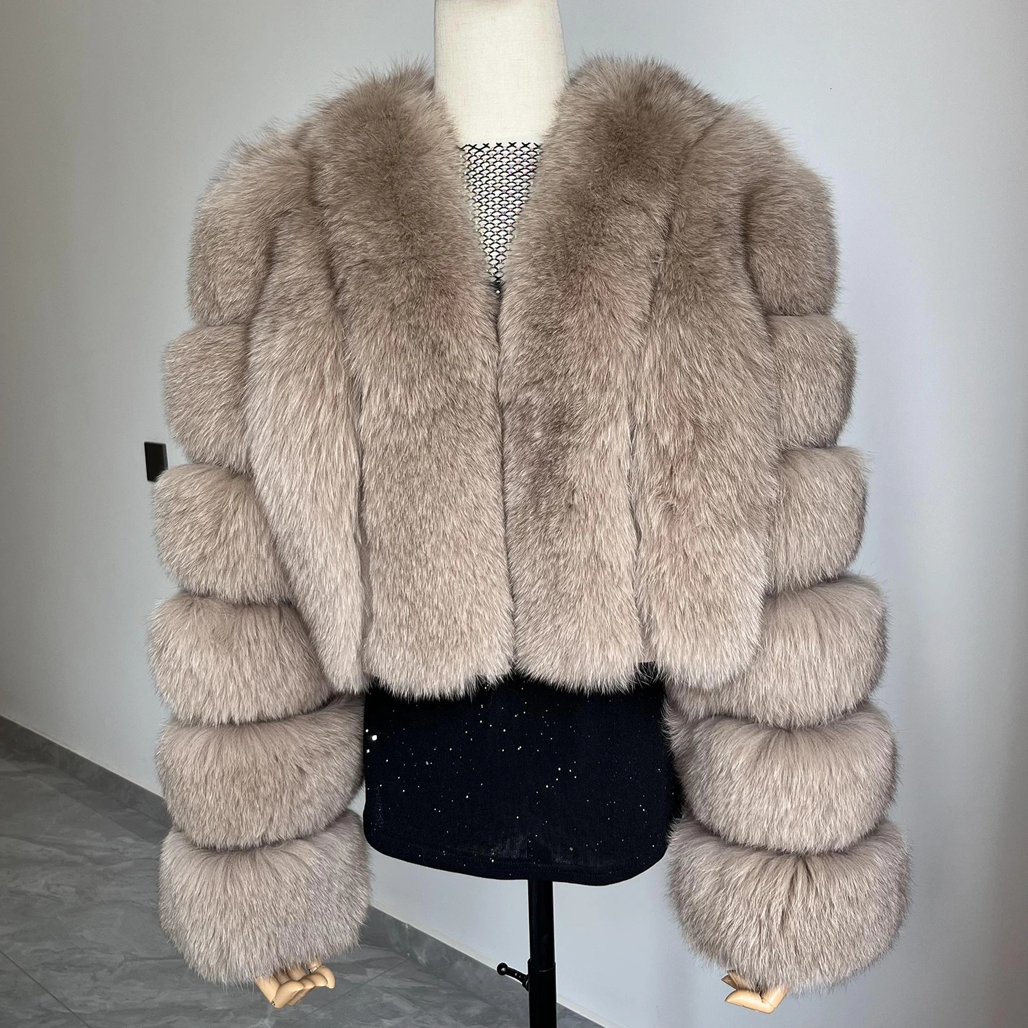 Fur Coat Real Fox WomenS Fashion Vneck Full Sleeve Short AutumnWinter y Leather Jacket 241121