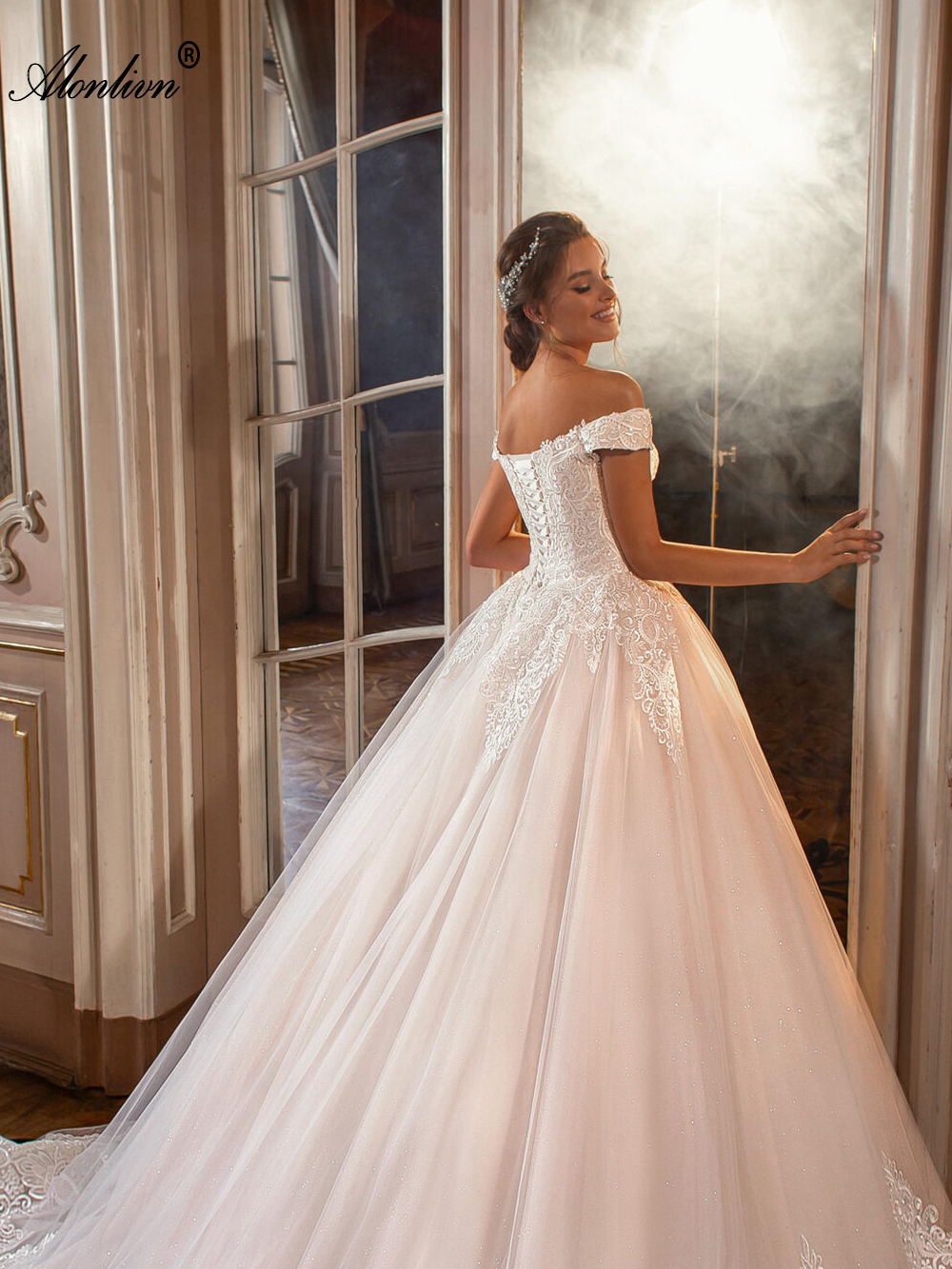 Delicate Lace ball gown Wedding Dress Off Shoulder short Sleeves Elegant Bridal Gowns 2024 With Beading Pearls Appliques Lace