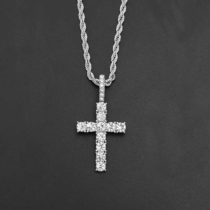 Iced Out Crystal Zircon Cross Pendant Necklace Silver Plated Twisted Chain Necklaces For Men WomenX241122