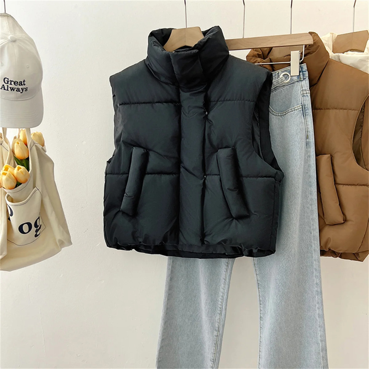 Autumn Winter Y2K Vest Women Thick Warm Down Harajuku Loose Jacket Casual Outerwear Short Waistcoat Windproof Coats 241120