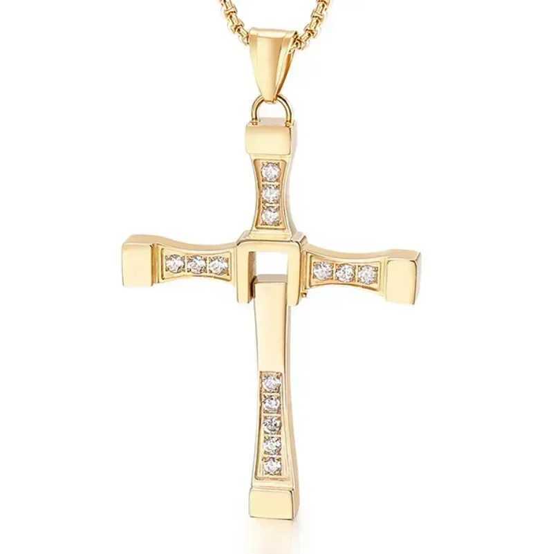 2024 New Vin Pendant Fast and Furious Boy StainlESS Steel Dominic Toretto Cross Necklace for Men Chain GiftX241122