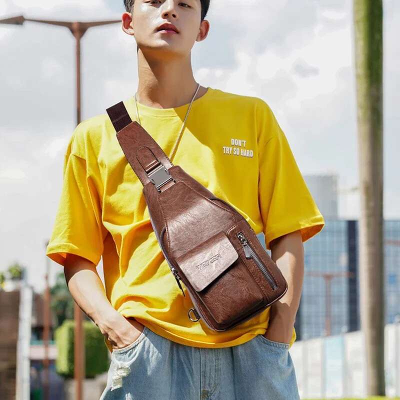Men Cross body Sg Backpack Shoulder Messenger Bag Travel Fashion Trend Casual Retro PU Leather Male Crossbody Side Chest Bags