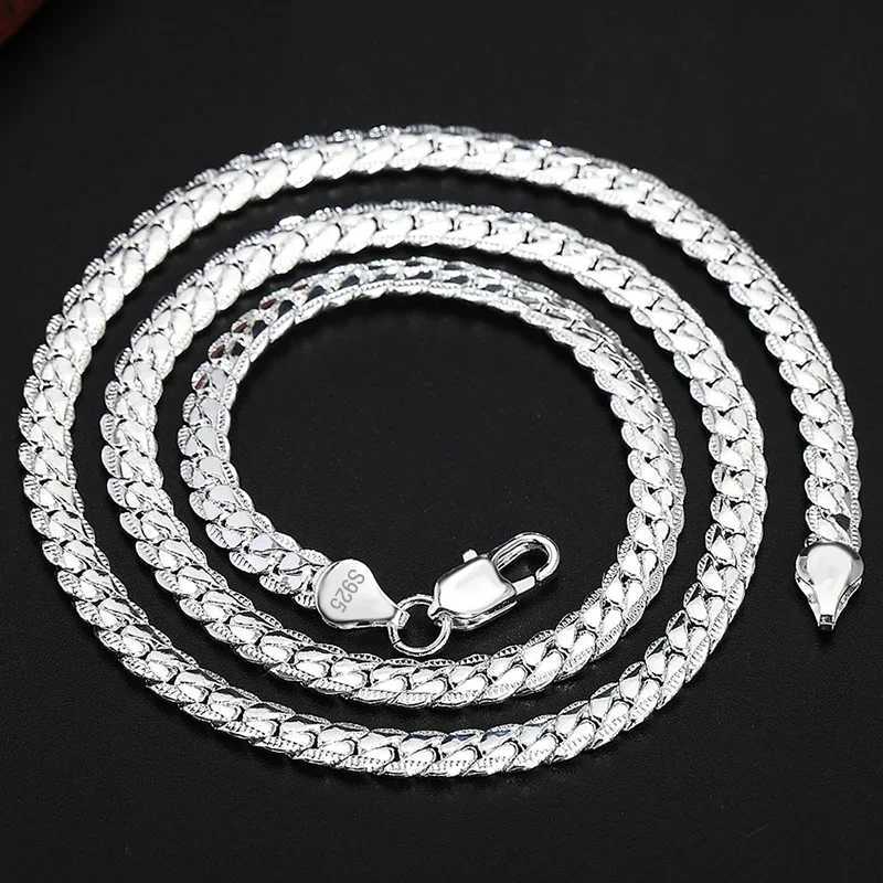 925 Sterling Silver 6MM 18K Gold Full Sideways Figaro Chain Necklace For Woman Man Fashion Wedding Engagement Jewelry GiftsX241123