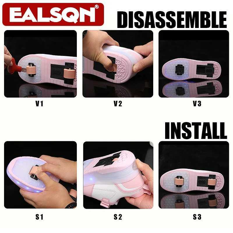 Athletic Outdoor Boys sneakers rotating button light roller skating pulleys shoes elementary childrens shoes Kids walking LED light shoes Girls H24112