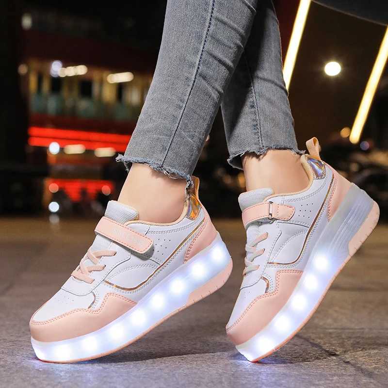 Athletic Outdoor Pink Fashion Girls Boys LED Light Roller Skate Shoes for Children Kids Sneakers with Wheels Two Wheels Sneakers for Boys Kids H241122