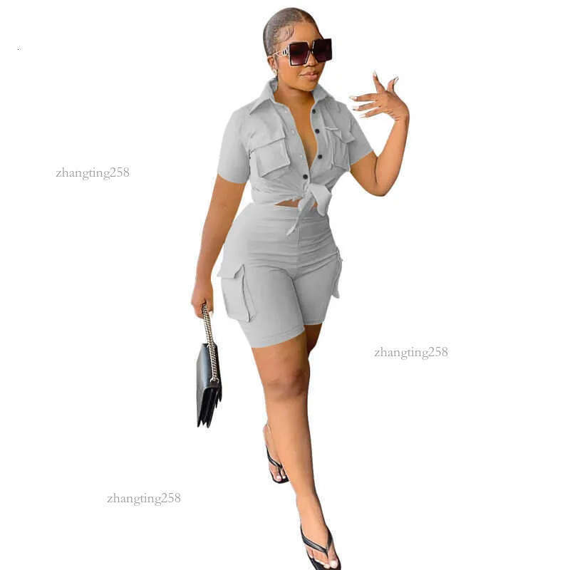 New summer clothing Designer Women Tracksuits 2 Piece Set Outfits Sexy Solid Color Short Sleeve Shirt And Shorts Two Pieces Womens Matching Suits