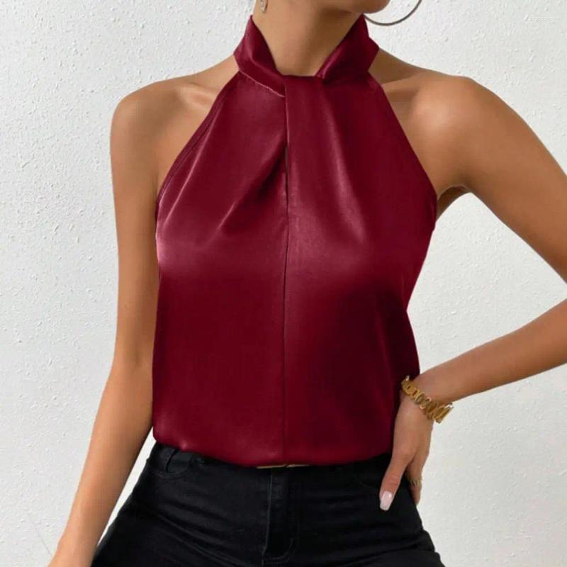 Women's Satin Tank Tops: Elegant Halter Neck Blouse For Office, Party, Summer
