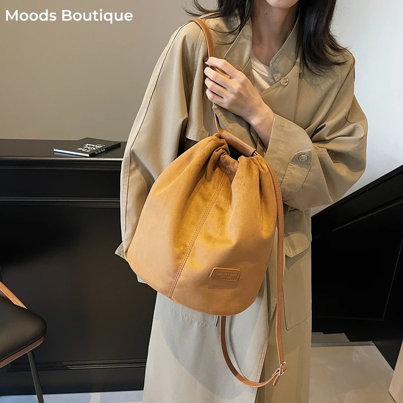 Latest Womens Fashion Backpack Drawstring Bucket Shoulder Bag Soft Suede Large Capacity Rucksack for Travel and Shopping 241122