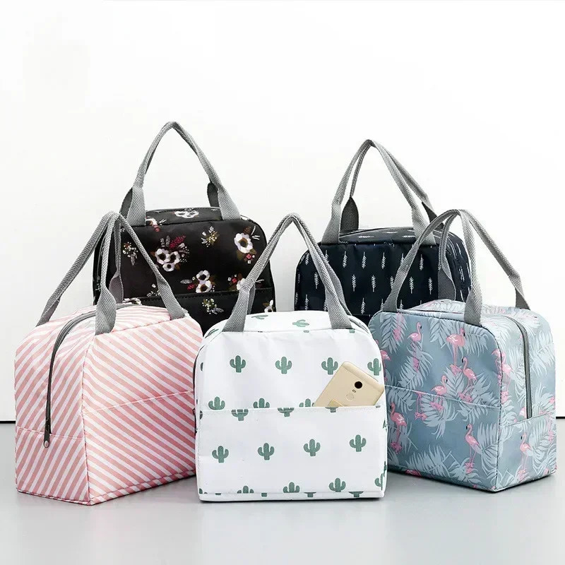 Functional Pattern Cooler Lunch Box Portable Insulated Canvas Bag Thermal Food Picnic Bags For Women Kids 241122