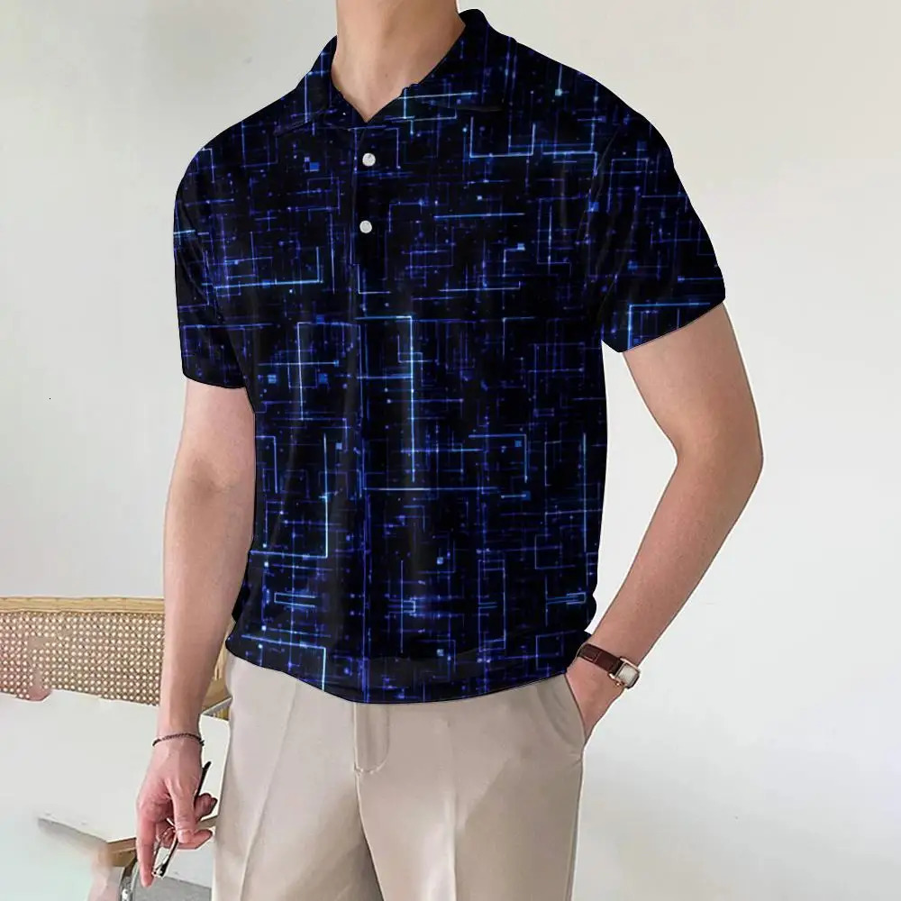Mens Polo Shirts Fashion Short Sleeve Tops 3d Printed Plaid Man Casual Loose Blous 240420