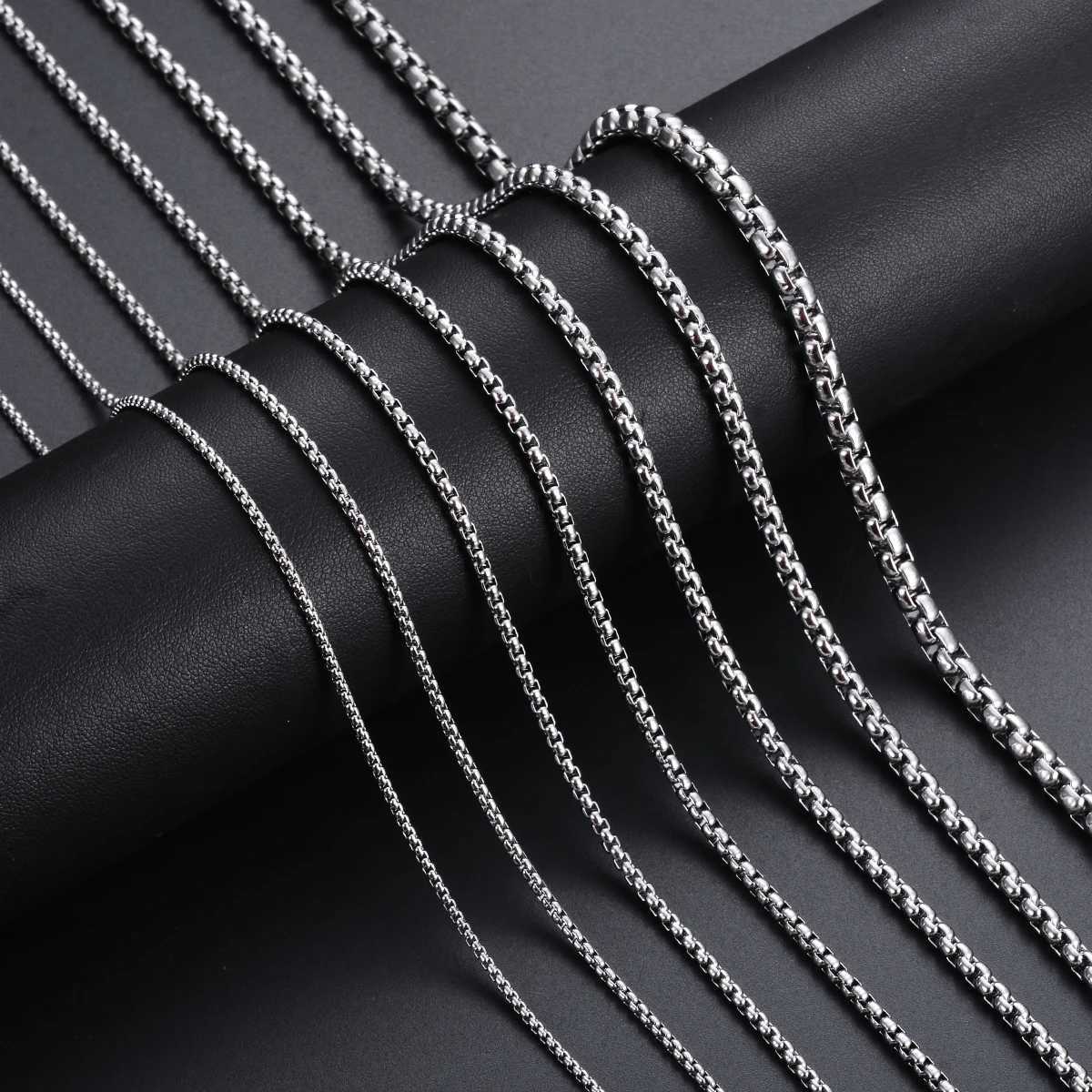 1Pc Stainless Steel Square Rolo Stainless Steel Chain Necklace Round Box Necklace Men Women Width 2mm-5mmX241122