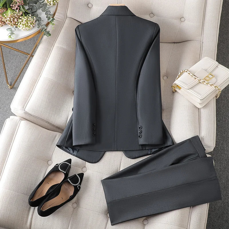 NAVIU Gray Suits Women Autumn Fashion Temerament Professional Long Sleeve Slim Blazer And Pants Sets Office Lady Work Wear 241120