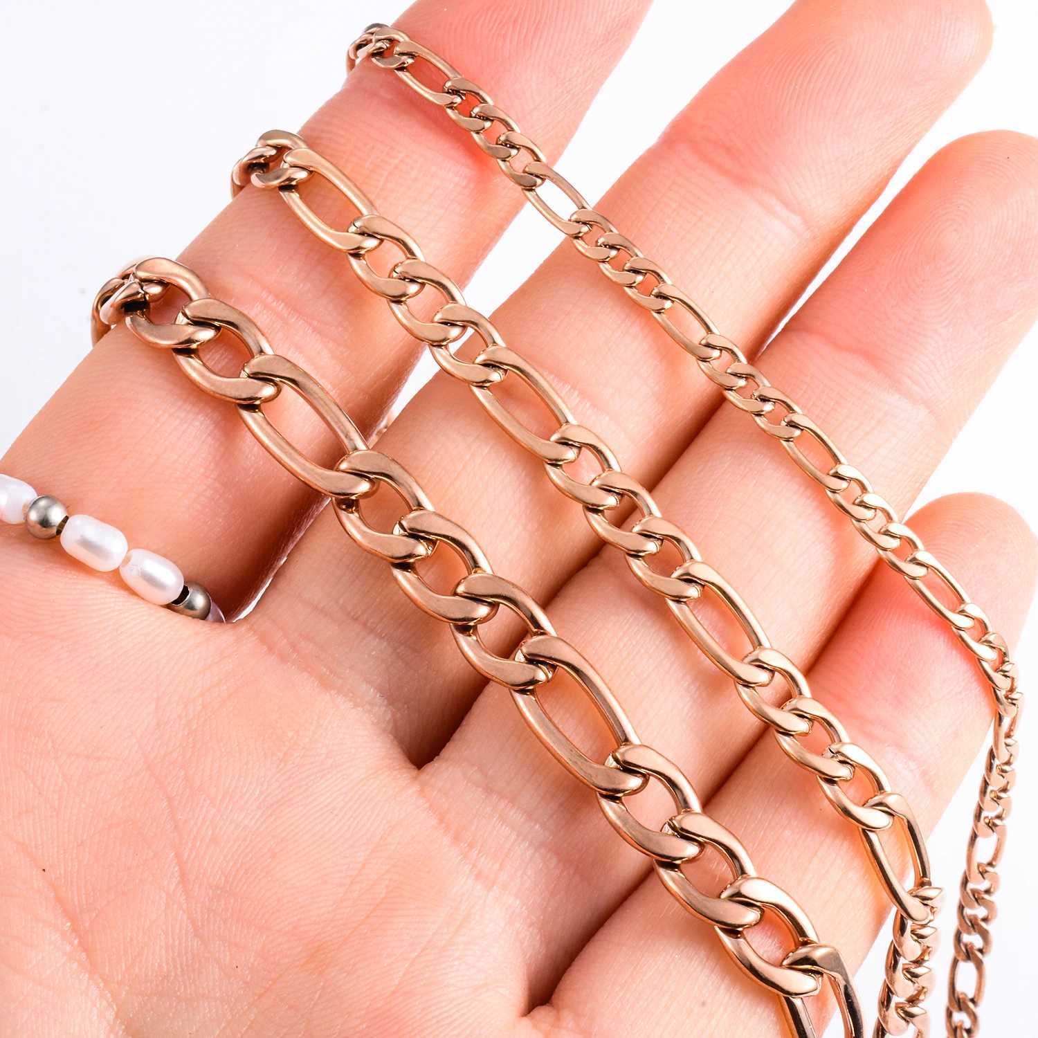 Widt 3mm/4.5m/6mm Stainless Steel Classic Figaro Link Chain Long Necklace Rose Gold Color For Men Women JewelryX241122