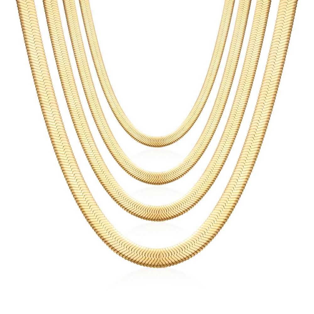 Stainl Steel Plated 18K Gold Cuban Flat Chain Necklace 2/3/4/5mm Blade Necklace Snake Bone Chain Men Women Jewelry GiftsX241123
