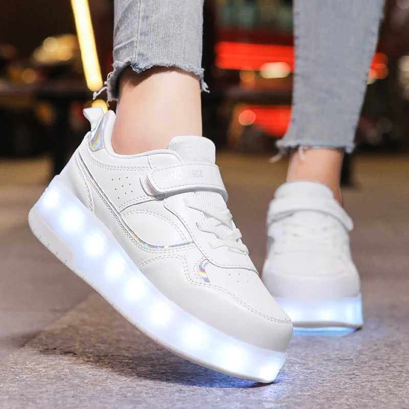 Athletic Outdoor Pink Fashion Girls Boys LED Light Roller Skate Shoes for Children Kids Sneakers with Wheels Two Wheels Sneakers for Boys Kids H241122