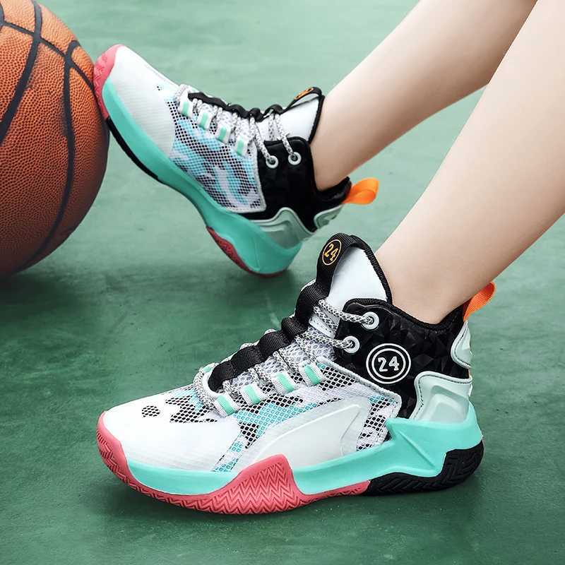 Athletic Outdoor Childrens High Top Basketball Shoes for Boy and Girl Number 24 Kids Sport Trend Sneakers Q250420