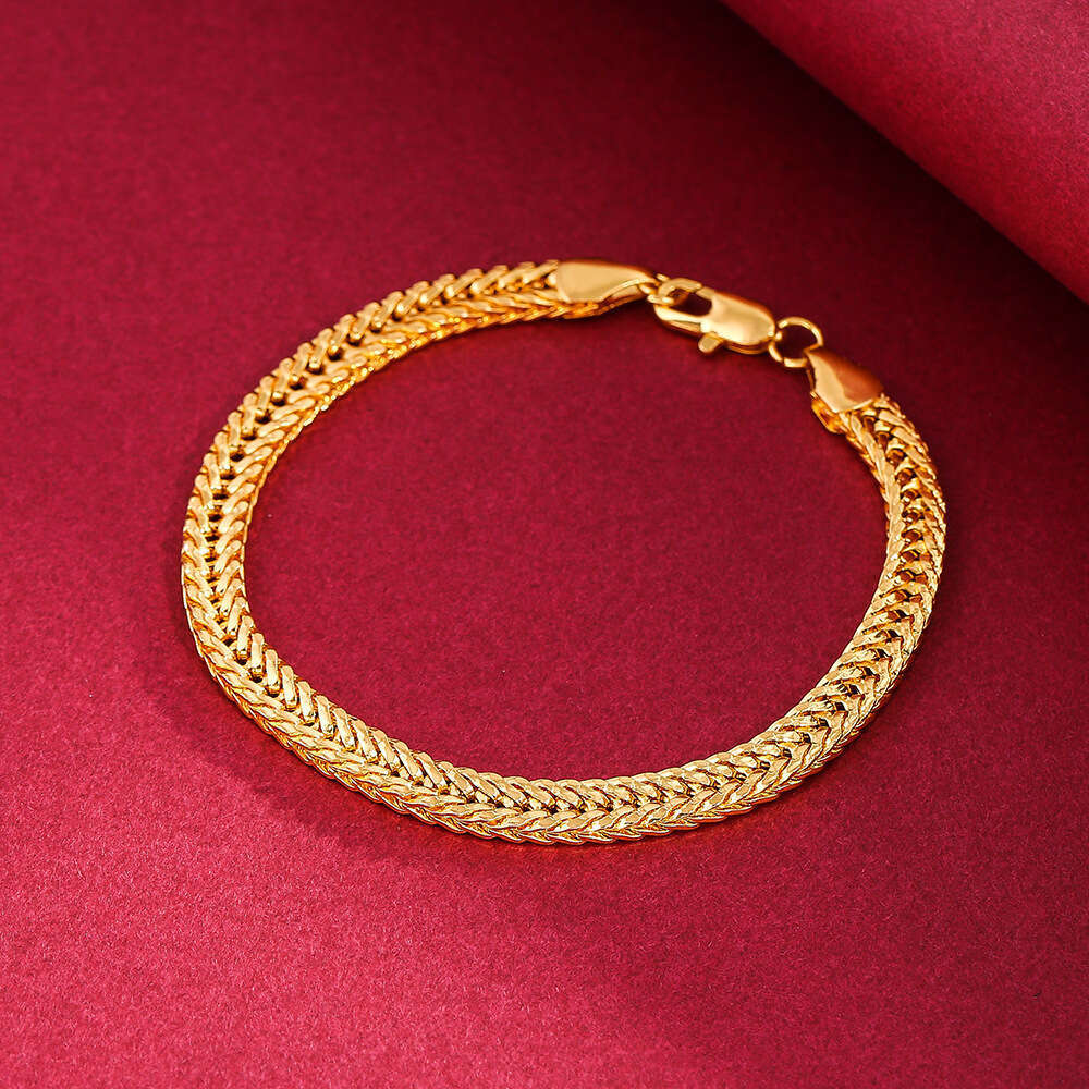 Exquisite gold with engraved words, 6MM men's side bracelet necklace