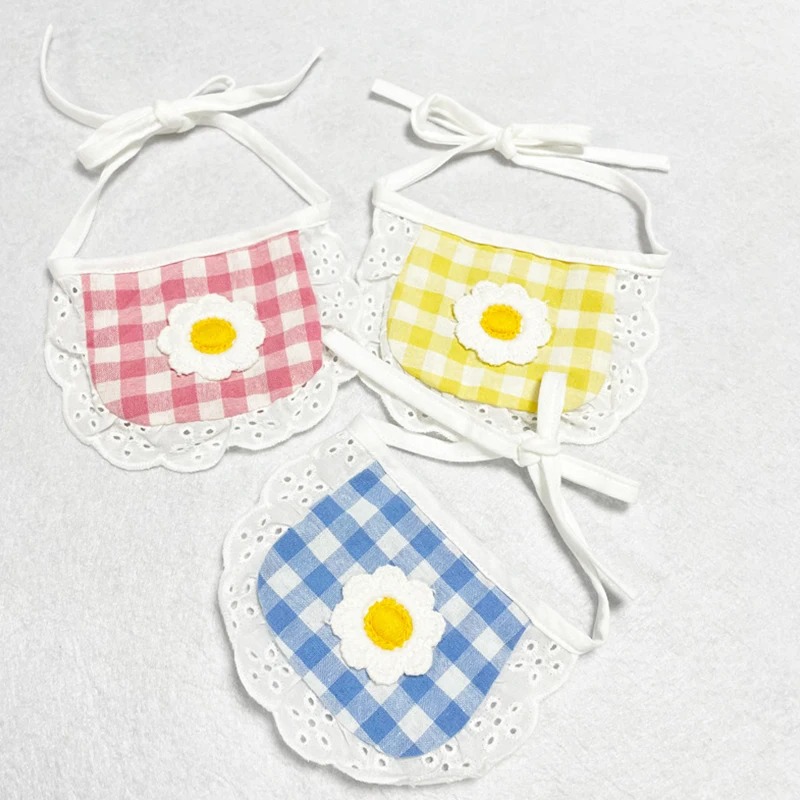 Cute Dog Cat Bibs Plaid Flower Chihuahua Pet Scarf Small Dogs Cats Collar Puppy Clothes Accessories for Teddy