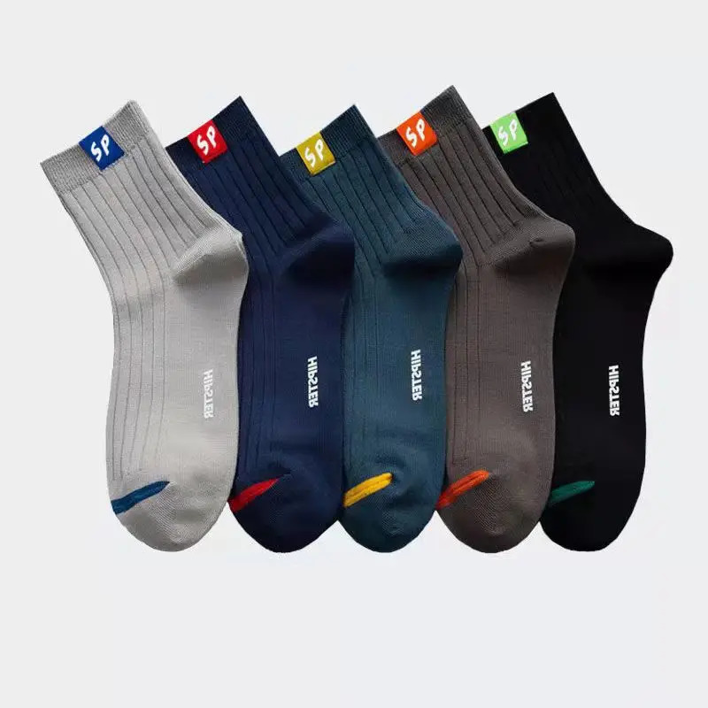 Men's Thickened Mid-Tube Socks - 5 Pairs, Warm & Comfortable Cotton Blend, Autumn & Winter Sports Socks for Everyday Wear