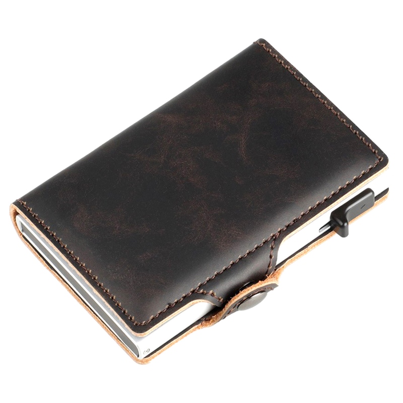Elegant Thin Men's RFID Protected Wallet - Convenient Card Clip Functionality Alloy Frame Vintage Style Cardholder Wallet - Genuine Leather & Pus