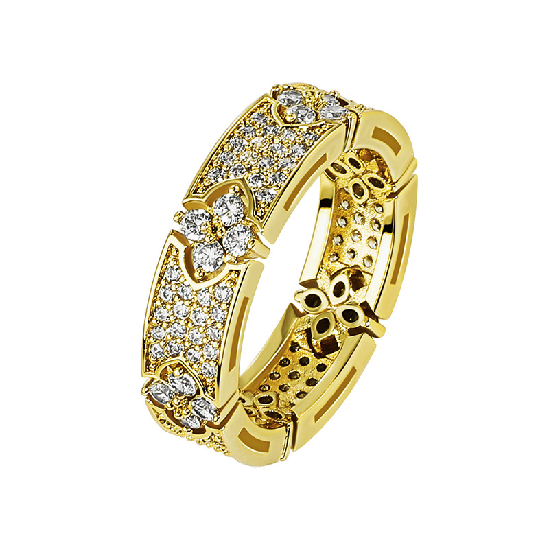 Hip Hop Lover Cross Flower Ring Full AAAAA Cubic Zircon Men Women Couple Religious Jewelry