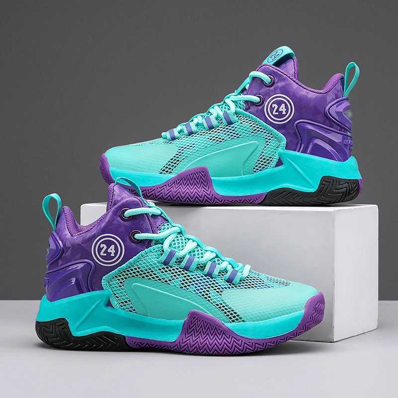 Athletic Outdoor Childrens High Top Basketball Shoes for Boy and Girl Number 24 Kids Sport Trend Sneakers Q250420
