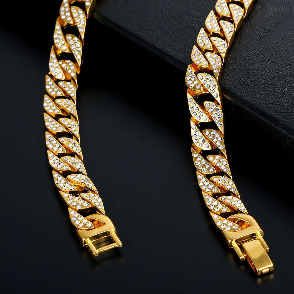 Fashionable Full Dia Cuban Chain Necklace Exaggerated Hiphop Bracelet Jewelry