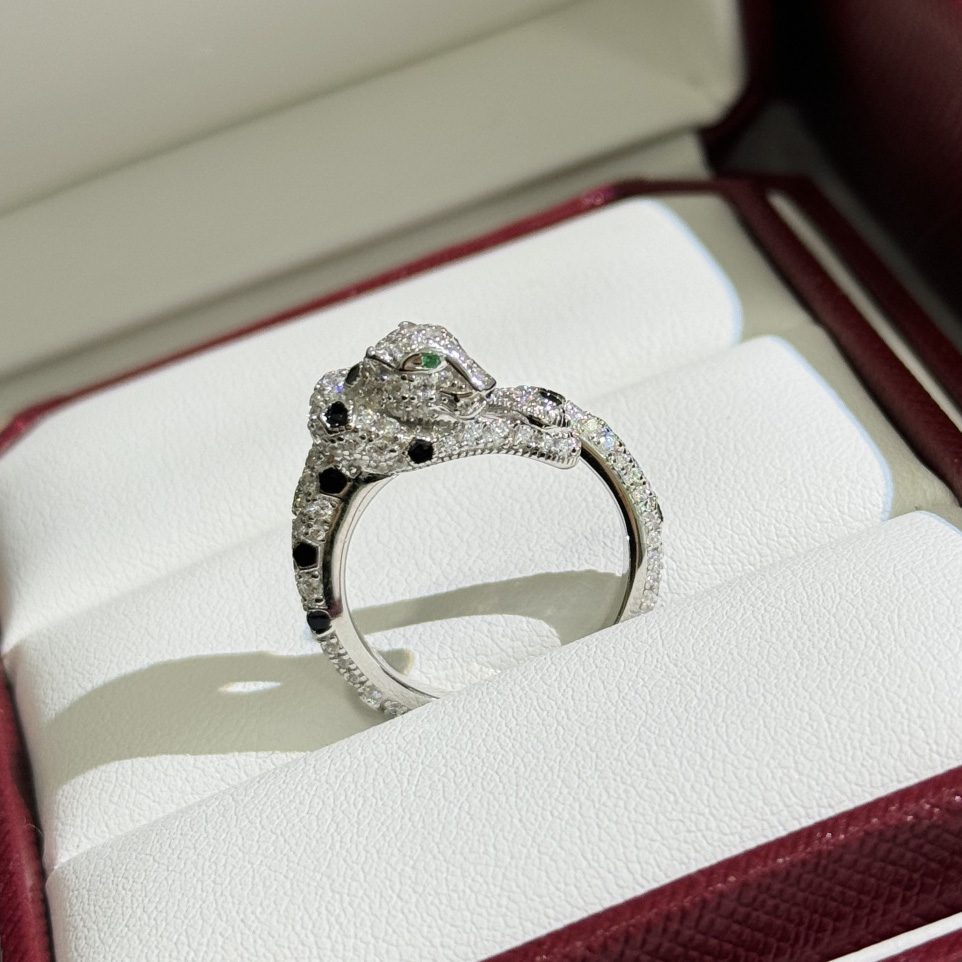 Panthere Ring sterling silver gold plated cheetah ring with sky crystal emerald gem T0P quality for women fine jewelry for sizes 6-7-8 diamond classic style with box 040