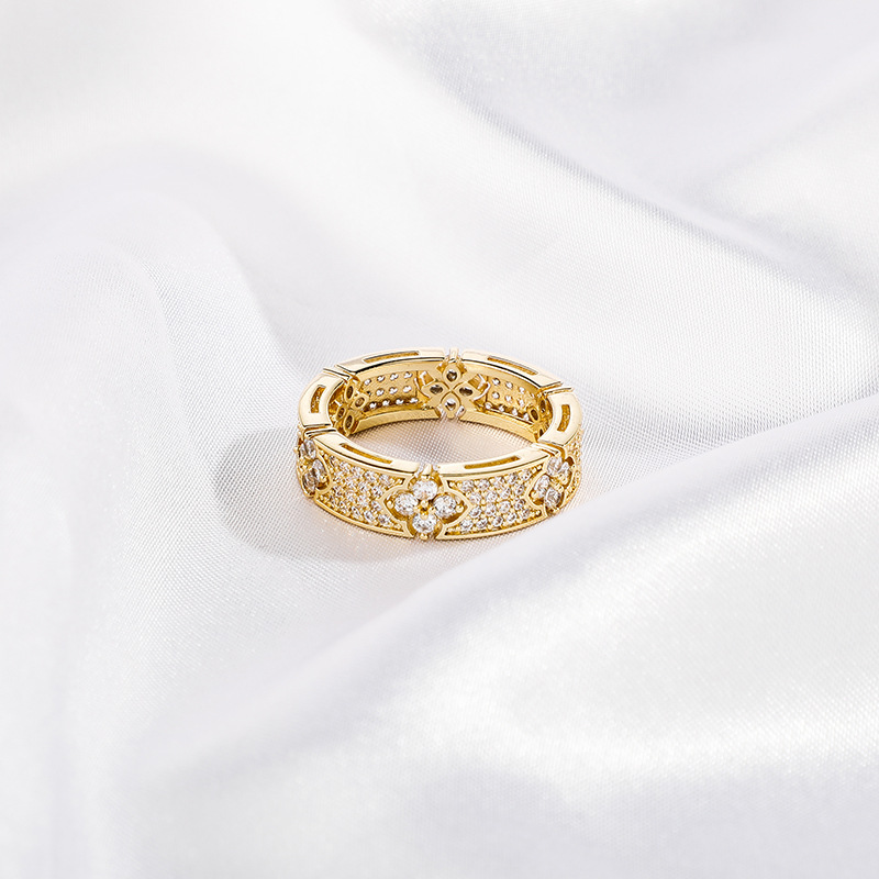 Hip Hop Lover Cross Flower Ring Full AAAAA Cubic Zircon Men Women Couple Religious Jewelry